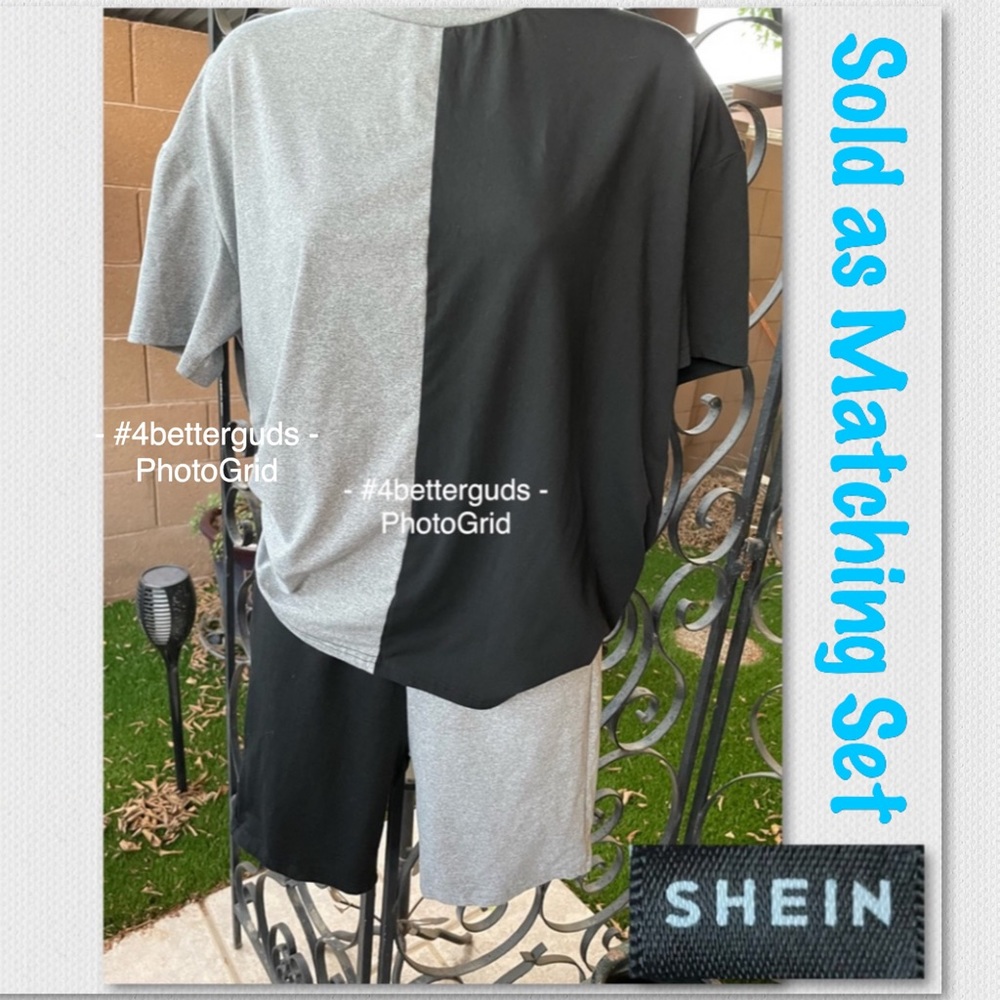 Set SHEIN Shirt & Short Black & Gray Duo Split Color Matching Alternates SM 4 36